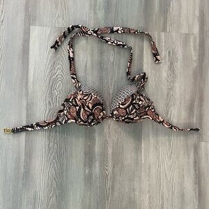 Victoria’s Secret Elegant Black and Pink Women's Halter Bikini Top 34C